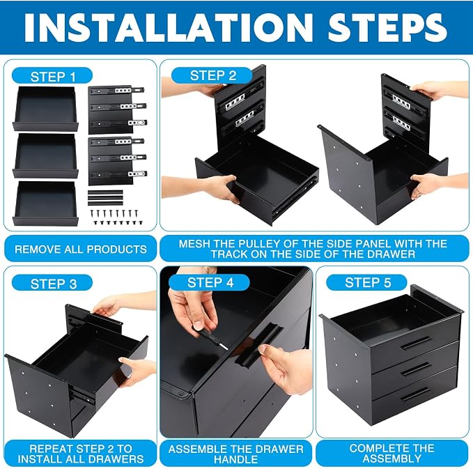16'' Under Desk Drawer Slide-out Steel Under Counter Drawers Storage Organizer Large Hidden Pull-out Tray for Table Desks Home Office Workstation(Black,3 Layer) - Image 5