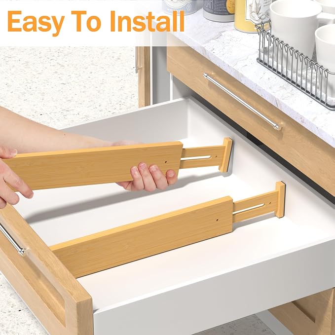 Bamboo Drawer Dividers Organizers, 2.56" High, 17"-21.8" Adjustable, 6 Pack | Expandable Separators, Great for Utensils, Kitchen, Bedroom, Dresser and Office Storage - Image 6