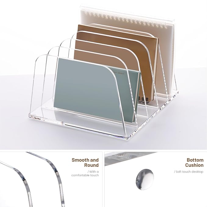 YUXUN Clear Acrylic Desktop File Sorter Organizer,Upright File Organizer, 5-Section Bookshelf for Home Office & Classroom - Image 5