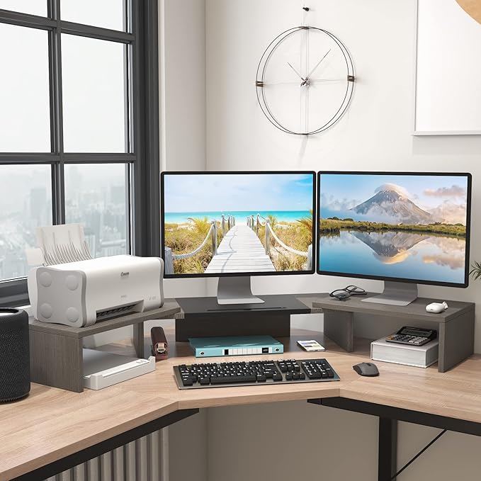 WESTREE Triple Dual Monitor Stand Riser, 56" Extra Long Monitor Stand for 1~2~3 Monitors, Monitor Stand with Length and Angle Adjustable, 3 Shelf Desktop Organizer Riser for Monitor Computer Laptop - Image 3