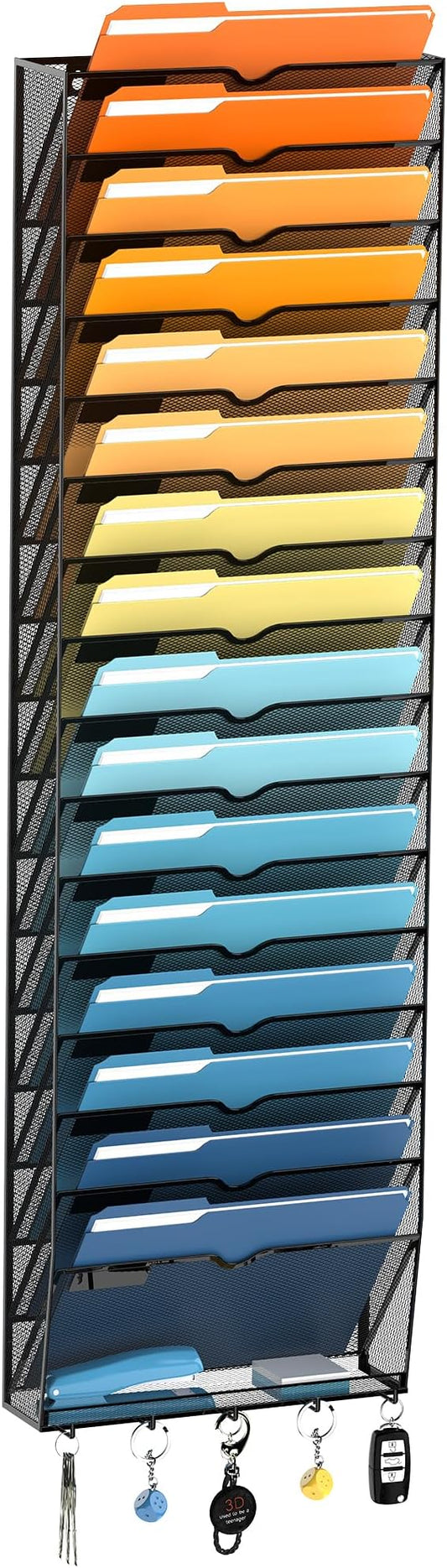 17-Tier Hanging Wall File Organizer with Hooks for Office Organization | Mesh Wall File Holder, Mail Organizer Wall Mounted for Papers, Documents, Folders and Magazines in Home Office, Classroom by SUPEASY