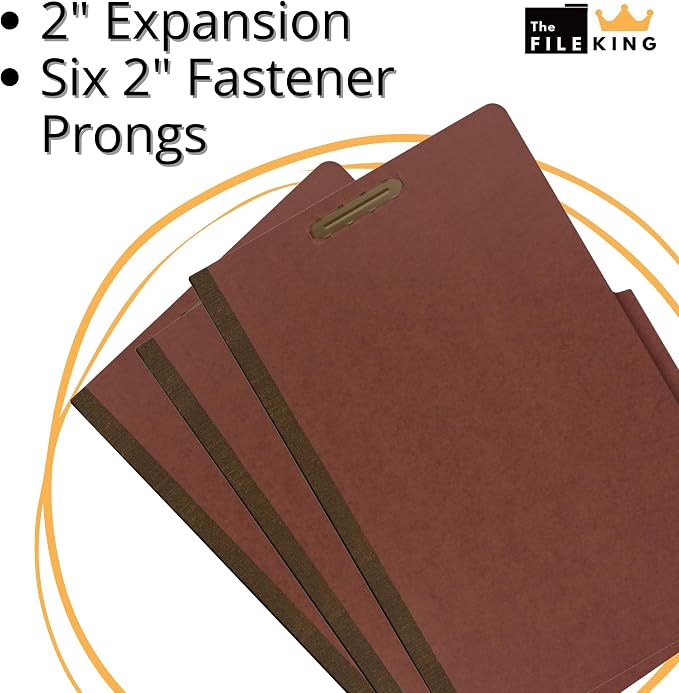 The File King Two Divider Legal Size Pressboard Classification File Folder - Brick Red | Made in America | Box of 10 | Top Tab | 2” Expansion | Durable 2-Inch Fastener Prongs - Image 4
