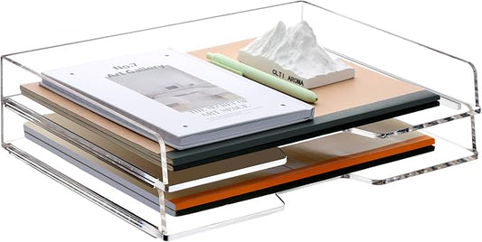 SANRUI Acrylic Paper Tray Organizer, Stackable Desk Organizer, 2-Pack | Desk Organizers and Accessories, Enlarged File Organizer for Documents, Files, Letters, Books 13.8 x 9.2 x 3.5 inches, Clear by SANRUI