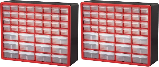 Akro-Mils 44-Drawer Plastic Drawer Storage Cabinet for Garage Organization, Bead Organizer, Building Bricks Storage, Teacher Toolbox, Makeup Organizer, 20-Inch W x 6-Inch D x 16-Inch H, 10144 Red by Akro-Mils