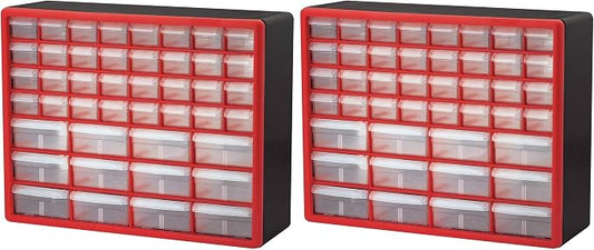 Akro-Mils 44-Drawer Plastic Drawer Storage Cabinet for Garage Organization, Bead Organizer, Building Bricks Storage, Teacher Toolbox, Makeup Organizer, 20-Inch W x 6-Inch D x 16-Inch H, 10144 Red by Akro-Mils