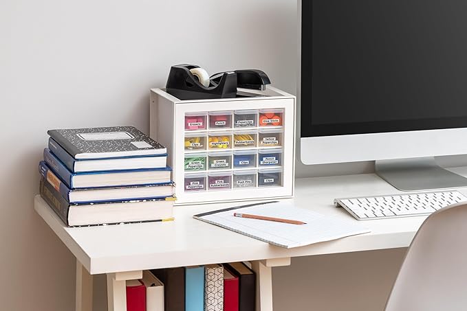 IRIS USA 16-Drawer Small Drawer Organizer, Craft Desk Storage, White | Wall mountable, Stackable Teacher Toolbox, Beads, Building Bricks, Water Packets, Screws, Hardware - Image 6