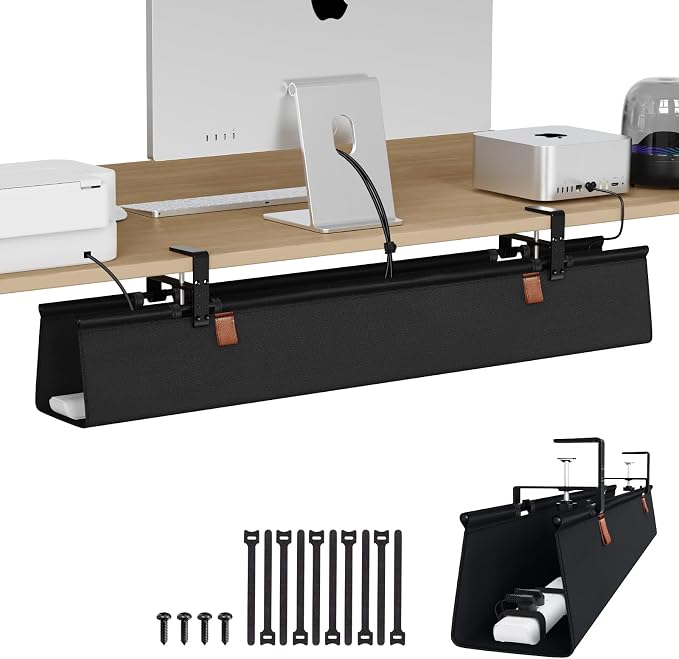 Zilink No Drill Under Desk Cable Management Tray 40" Cord Organizer for Table Clamp/Screw Mount Cable Management Under Desk Waterproof Fabric Cable Management Tray for Office, Home by Zilink