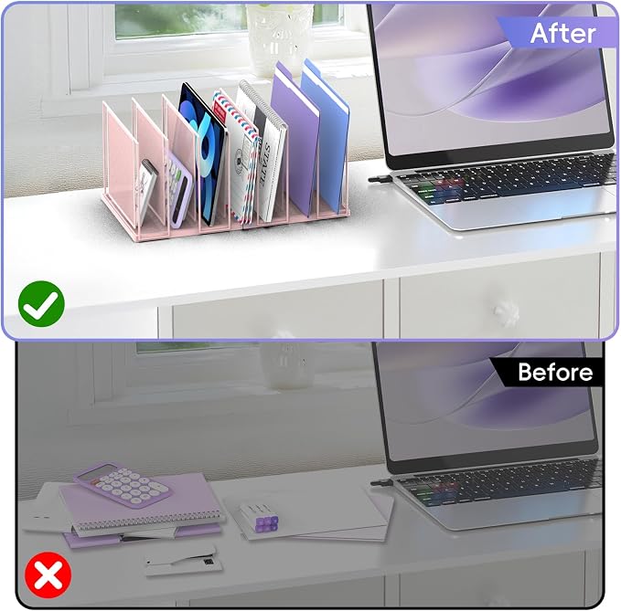 File Organizer for Desk, 7-Section Vertical File Sorter, Paper Holder Organizer Standing Metal File Folder for Office Home Classroom, Pink - Image 7