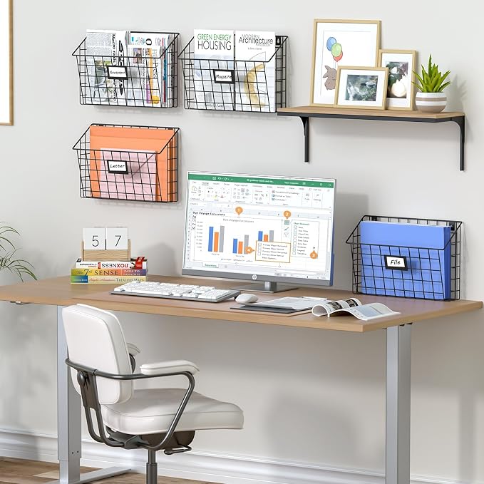 X-cosrack 4-Tier Hanging Wall File Holder Vertical Wall Mount Metal Wall File Organizer with Tag Slot Document Magazine Rack Mail Organizer for Office Home, Black - Image 3