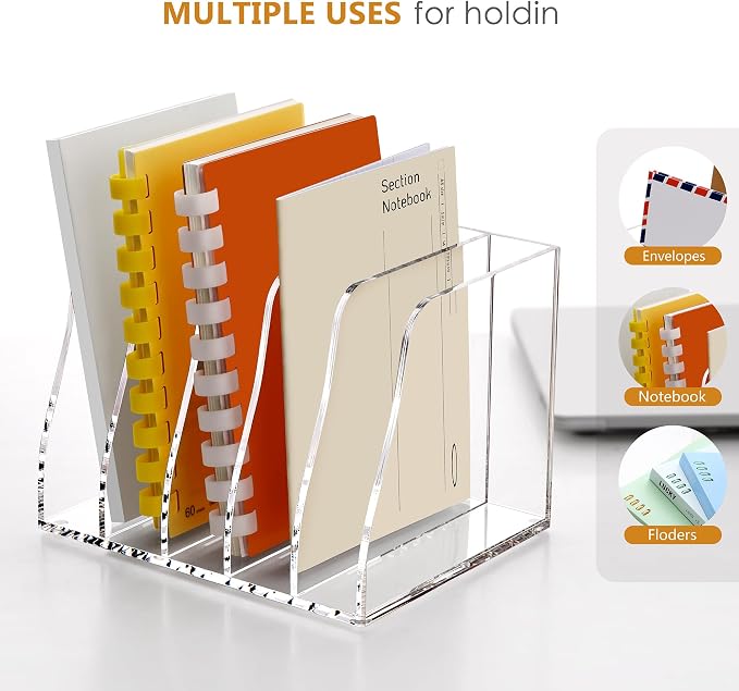 SANRUI Acrylic Desk Magazine Holder File Organizer Sorter,5 Slot Clear | B5 Size, Vertical Workspace Document Sorters, Folder Rack for Office Accessories Organization Storage - Image 4