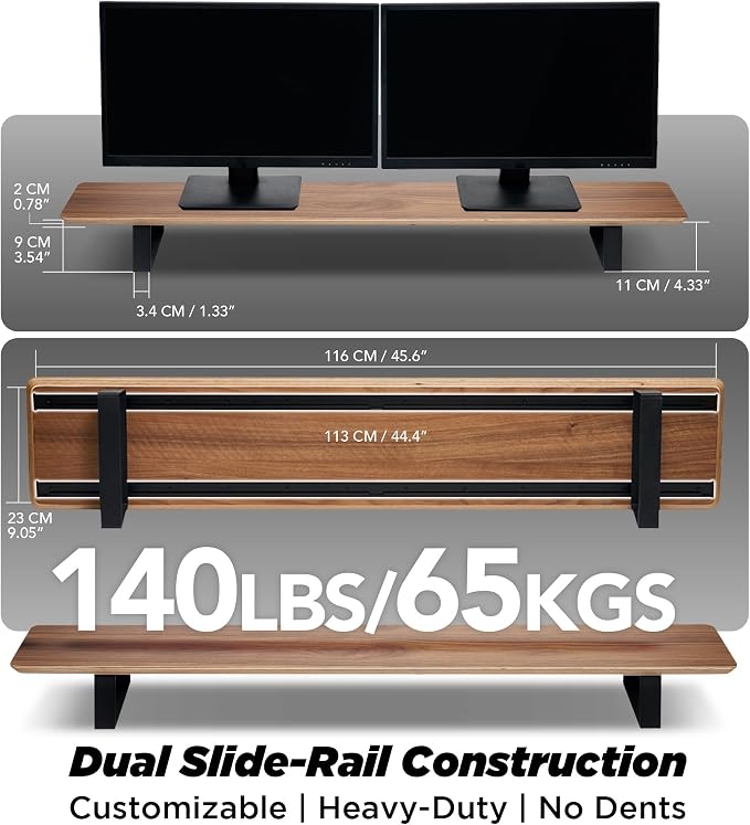 Moodular Wooden Monitor Stand Desk Organizer, Large 45.6" Walnut | Customizable Organized Workspace, Aluminum Slide Rails, 10 Add-Ons Sold Separately: Storage Drawer, Tablet, Phone & More - Image 4