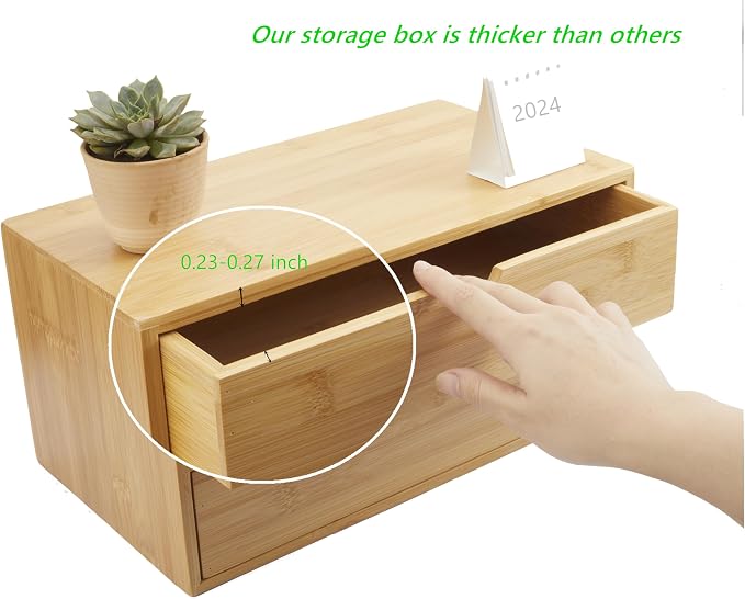 Charmewooden Bamboo Desk Organizer with Drawers, Countertop Organizer with Drawers Makeup Storage Drawer 2 Drawers Tabletop Storage Organization Box Home Office Workspace Bathroom Toiletries Supplies - Image 5