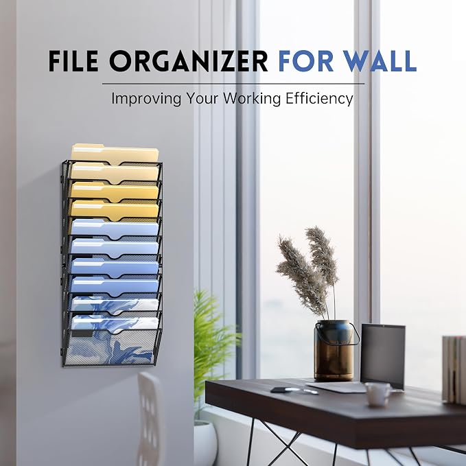DALTACK 10 Tier Wall File Organizer, Mail Organizer Wall Mounted, 2 Pack | Hanging File Organizer for Papers&Clipboard&Magazine, Suitable for Office Home School Classroom, Assembly Needed, Black - Image 5