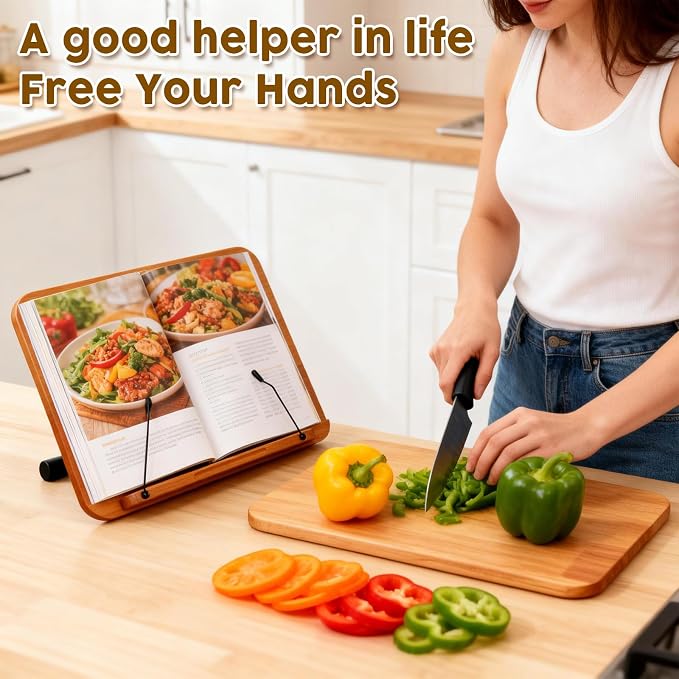 2 in 1 Dual-use Music Stand & Desktop Book Stand, Adjustable Height 16.5"-51", 100% Solid Wood Laptop Floor Stand Book Holder with Elastic Page Clips for Cookbooks (Brown) - Image 6