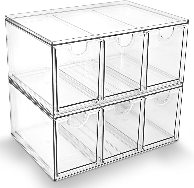 Prsildan Tea Bag Organizer K Cup Holder Drawer Coffee Pods Storage, 2 Pack | Clear Acrylic, Stackable, Pull Out, For Kitchen Office Craft Art Supplies Hair Accessories Makeup Small Items by Prsildan