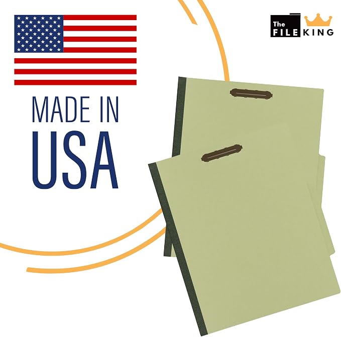 The File King Two Divider Pressboard Classification Pale Green File Folder - Letter Size | Box of 10 | 2/5 ROC Top Tab | 2” Expansion | Six 2-Inch Fastener Prongs | Made in America - Image 5