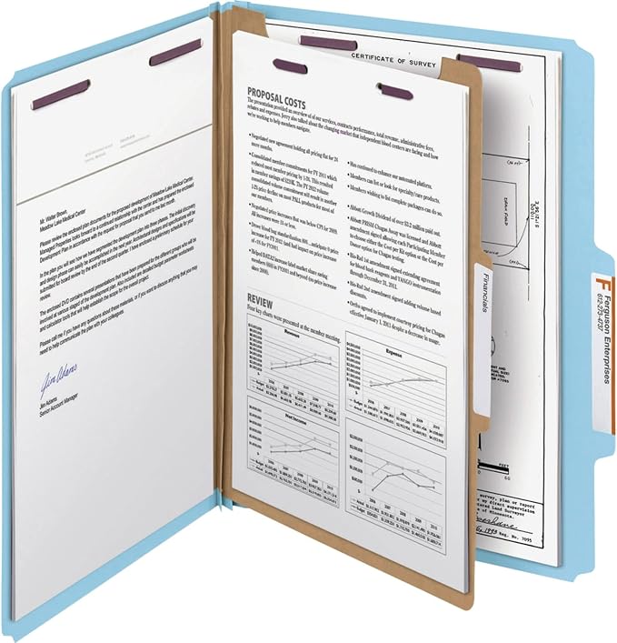 Smead Pressboard Classification File Folder with SafeSHIELD Fasteners, 1 Divider, 2" Expansion, Letter Size, Blue, 10 per Box (13730) (Pack of 1) - Image 7
