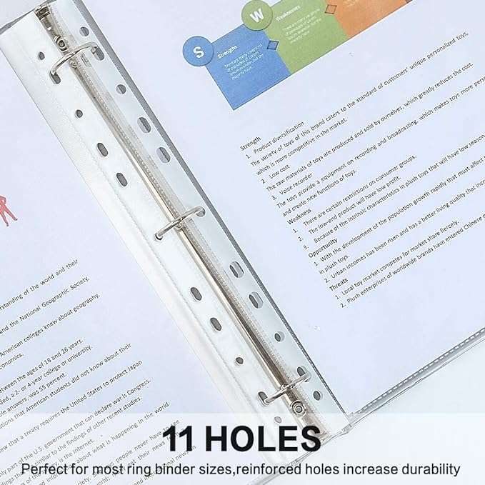 Sheet Protectors, HERKKA 300 Pack Heavy Duty Clear Plastic Page Protectors Sheet Reinforced 11-Hole Fit for 3 Ring Binder Fits Standard 8.5 x 11 Paper, 9.25 x 11.25 Top Loaded, Acid Free - Image 4