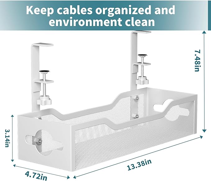 Under Desk Cable Management Tray 2 Pack, No Drill Cable Organizer With Clamp for Standing Desk, Easy to Install Cord Management System, No Damage Wire Organizer - Image 4
