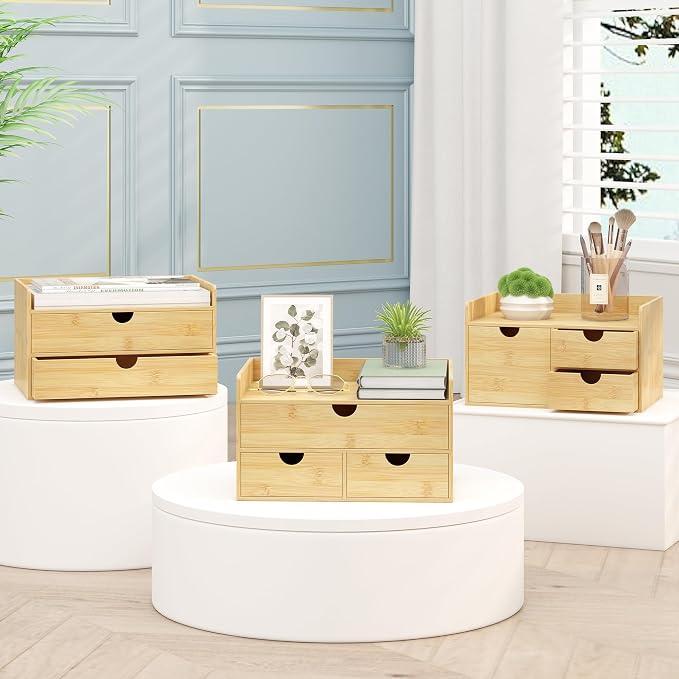 Wisuce Bamboo Desk Drawer Organizer, 2 Drawer Desktop Organizer with Drawers Tabletop Storage Organization Box for Office Home Toiletries Supplies Vanity, No Assembly Required - Image 7