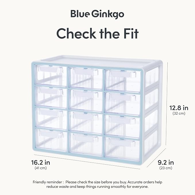 Blue Ginkgo 12-Drawer Storage Cabinet Organizer, Blue, Made in Korea | Stackable. Adjustable. Easy Visibility. - Image 2