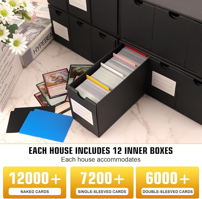 Trading Card Storage Box, Includes 12-600 CT Boxes & 48 Card Dividers, 12000+ Trading Card Organizer for Collectible Card Games, for TCG, MTG, PTCG, Baseball Cards, with Labels & Tapes - Image 6