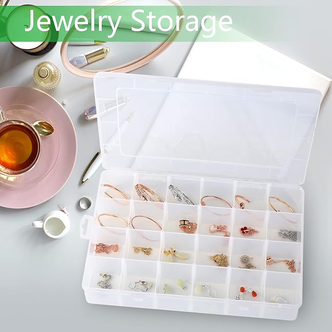 Gbivbe Large 24 Grids Plastic Organizer Box Adjustable Dividers,Clear Storage Box for Jewelry, Art DIY Crafts, Washi Tapes, Beads and Small Parts(3 Pack) - Image 5
