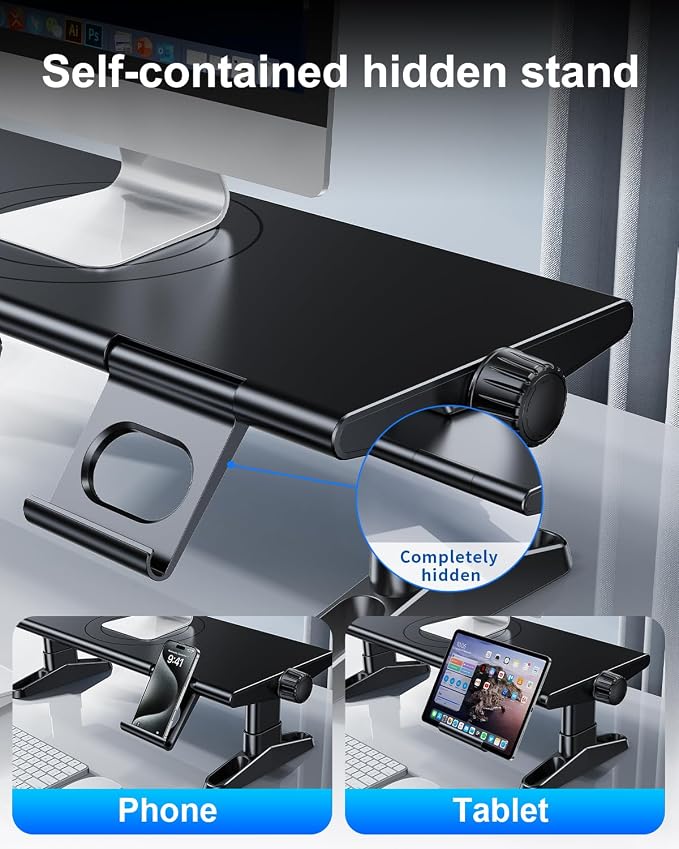 Computer Monitor Stand Riser for Desk with Usb Hub Charging,30W/5Gbps Usb C Docking Station with Power,4.4-5.7''Freely Height Adjustable with Phone Stand,Monitor Stands Riser for PC,Laptop,Printer,TV - Image 6