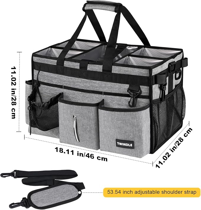 Extra Large Cleaning Caddy Bag with Rigid Support Board, Cleaning Organizer Tote with Detachable Divider, Adjustable Shoulder Strap & Waist Belt, Cleaning Supply Carrier for Cleaners & Housekeepers - Image 2