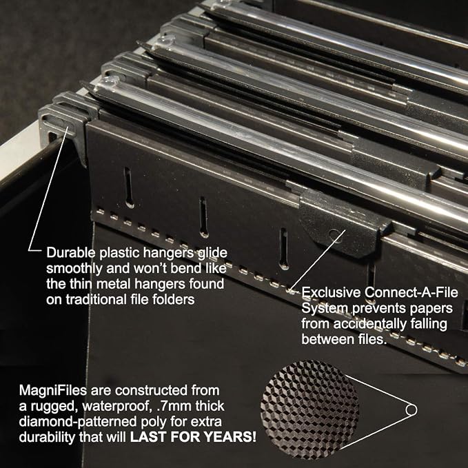 Ultimate Office MagniFile 1" Box-Bottom Hanging File Folders, Set 8 Black | Extra-capacity letter size + bungee for bulky files. 11" Magnified Lens DOUBLES The Size of File Titles to FIND FILES FAST. - Image 5