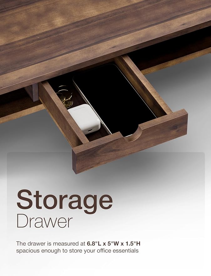 Tinamo Wood Monitor Stand with Drawer & Storage, Walnut Color (Patented) | Acacia Wood, Fits Monitors up to 32", Built-in Drawer, Hidden Storage, Non-slip, Round Edge, Ergonomic Height, Easy Assembly - Image 5