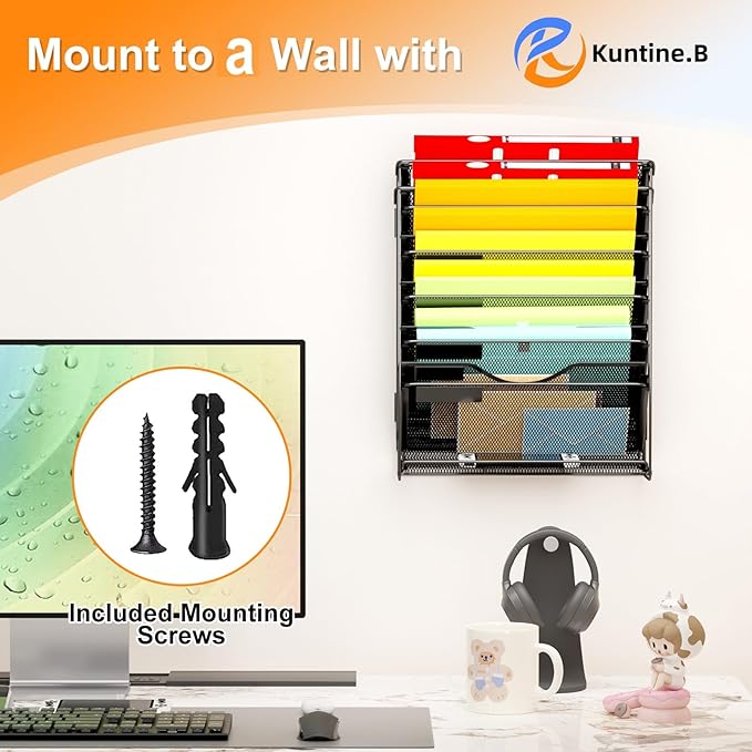Kuntine.B Wall File Organizer Office Hanging Magazine Holder Wall File Organizer for Office Home - Image 4