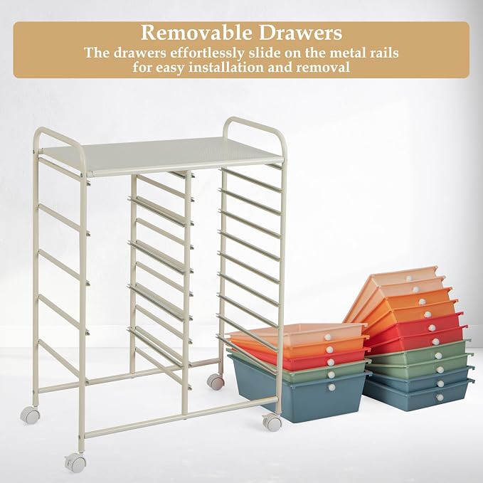 Moccha 15-Drawer Rolling Storage Cart - Under Desk Storage Drawers with wheels for Craft Art Supply Paper Salon, Scrapbook Paper Tools, Mobile Utility Cart for Classroom (15 Drawers, Macaron) - Image 7