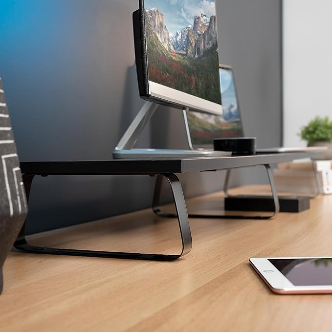 VIVO 39 inch Extra Long Monitor Stand, Wood & Steel Desktop Riser, Dual Screen, TV, Keyboard, Laptop, Ergonomic Desk and Tabletop Organizer, Black, STAND-V000DL - Image 4