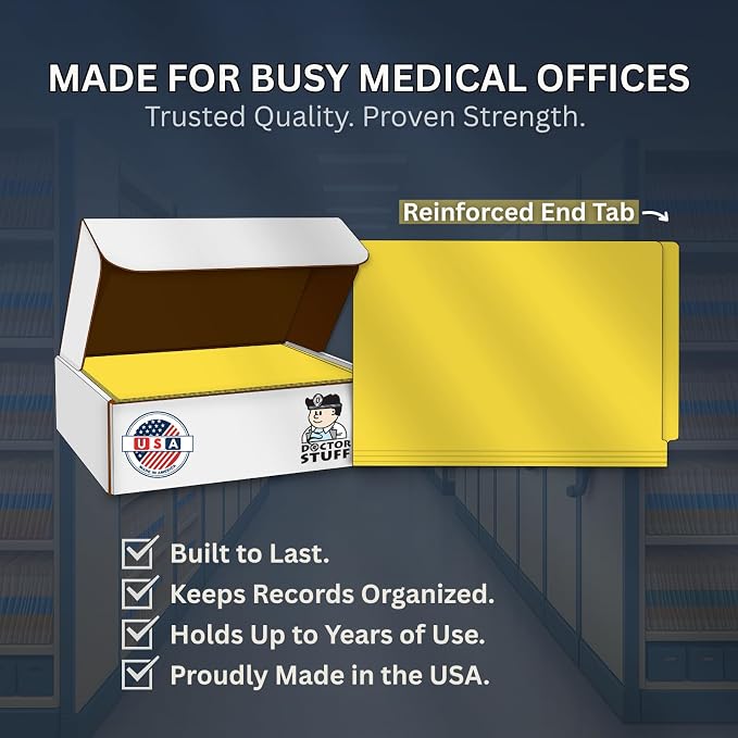 Yellow File Folders, Doctor Stuff, Legal Size Reinforced End Tab Folder with 2" Bonded Fastener on Inside Front and Back, 14 pt Stock, Carton of 250 - Image 8