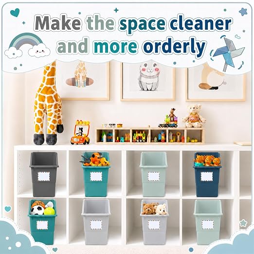 gisgfim 12 Pack Large Book Bins with Labels (Modern) | Durable Plastic,Stackable Magazine Organizer,Storage Bins for Classroom,Library,Office,Bookshelf Categorization - Image 6
