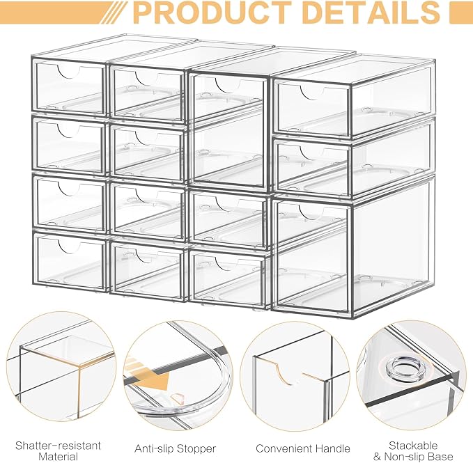 Desk Organizer with 14 Drawers, FODIENS 14 Packs Acrylic Stackable Desktop Storage Drawer Makeup Organizer, Clear Craft Storage Box Cabinets for Office Vanity Countertop Bathroom Bedroom - Image 5