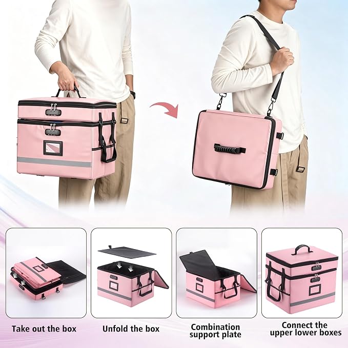 EXLIFBAG 2 Layer File Box with Lock, Portable Document Organizer Box with Handle, Fireproof File Box for Home Office, Legal File Organizer Storage - Image 4