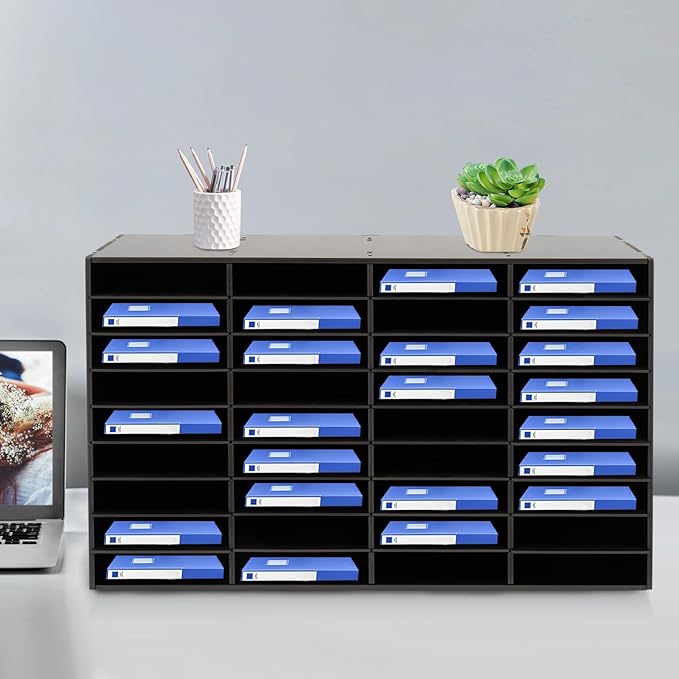36 Slots Literature Organizer, Mail File Sorter for Classroom/Office/Home | PVC File Storage Desktop Paper Cabinet with Adjustable Compartments, Multi-Purpose Mail Center (Black-36 Compartments) - Image 4