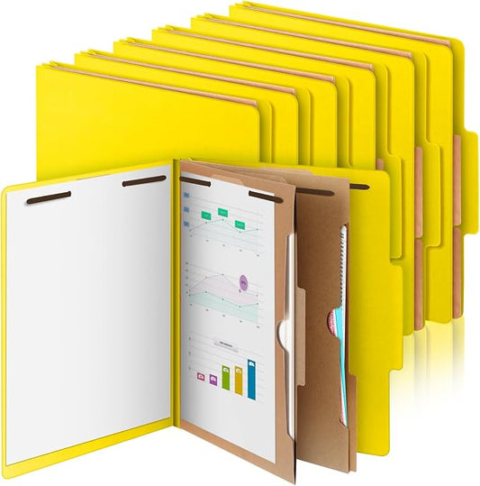 12 Pcs Skyygemm Classification Folder Letter Size, 2 Pocket File,Yellow | Back to School Supplies, File Organizer with Fastener, Expanding File Organizer Bulk for Office Employee, Staff, Teacher by Skyygemm