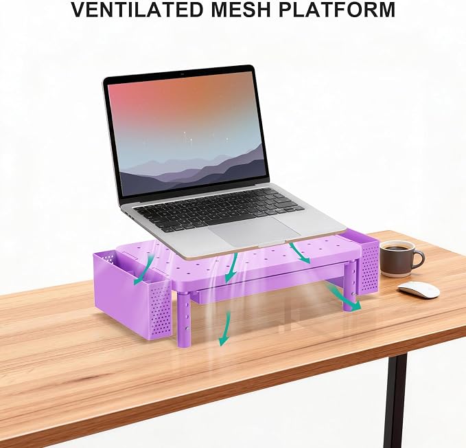 WALI Computer Monitor Stand with Storage, Desk Organizer with Drawer and Pen Holder, Desk Monitor Riser 3 Height Adjustable, Laptop Riser for Laptop, Printer (PTT003-V), 1 Pack, Violet - Image 5