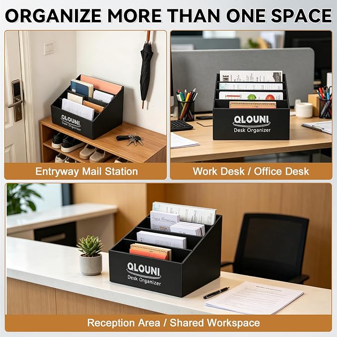 4 Pack Desktop Mail Organizer, 4-Compartment Stepped Mail Sorter for Desk, Letter Holder for Bills, Envelopes, Papers and Documents, Home Office, Reception, Entryway and Countertop, Dorms - Image 6