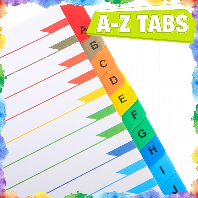 Sinload 6 Set A-Z 26 Tab Dividers for 3 Ring Binders, 8.5 x 11 Inch Alphabet Binder Divider a to Z Divider with Multicolor Alphabetical Tab Alphabetical File Divider for Page Notebook File - Image 3