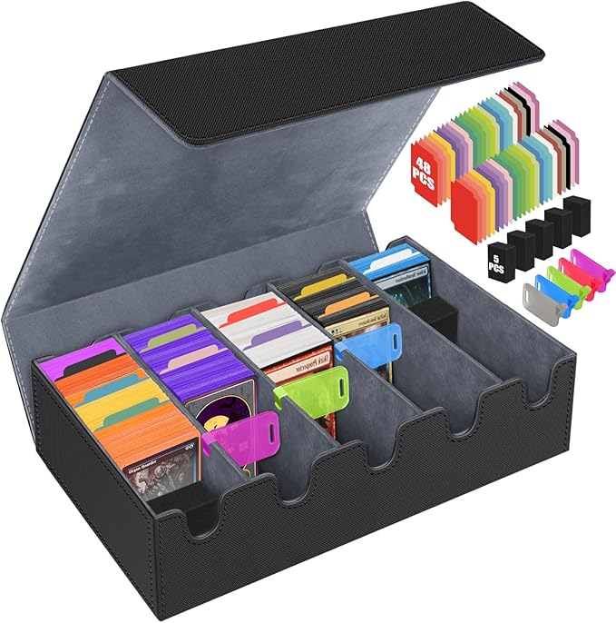 AOBOPLE 3500+ Trading Card Storage Box,Vertical 5-Row and Magnetic Card Box | PU leather Card Storage,48 Dividers + 10 Card Supports, Card Organizer For MTG TCG Commander,Gift For Collectors by AOBOPLE