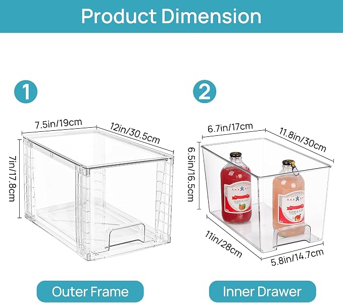Vtopmart 4 Pack Stackable Clear Pantry Storage Drawers, Large | Large Clear Drawers with Handles. Stackable, Easy to Assemble, Non-slip and Sturdy for Pantry, Kitchen, Cabinet & Bathroom. - Image 2