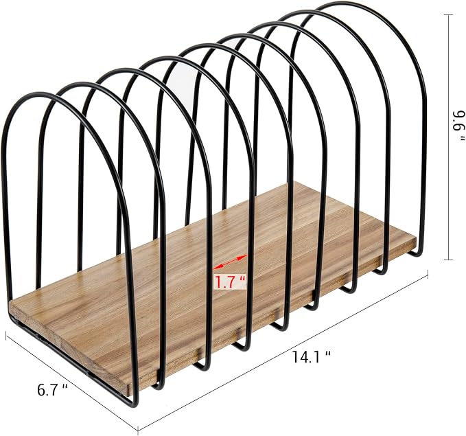 MyGift 14 Inch Large Desktop Document Holder, Premium Acacia Solid Wood and Black Metal Wire Arch 8 Section File Folder Storage Rack, Office Desk Organizer - Image 5