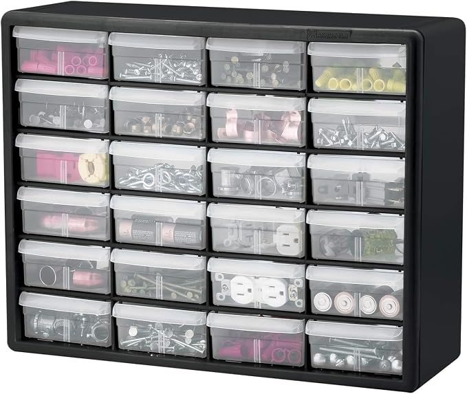 Akro-Mils 24-Drawer Plastic Storage Cabinet, 20"W x 6"D x 16"H, Black | Plastic Cabinet w/ Drawers for Garage Organization, Beads, Building Bricks Storage, Teacher Toolbox, Makeup Organizer, 10724 - Image 8