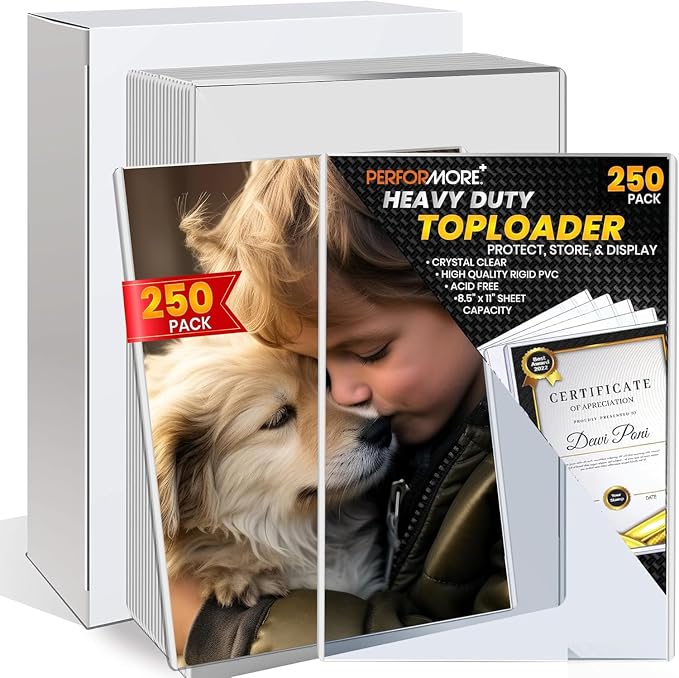 250 Pack 8.5 x 11 Rigid Print Protectors, Clear Hard Plastic Page Protectors, Top Loading Waterproof Plastic Sleeves for Paper, Photos, Documents, Birth Certificates, Acid-Free - Performore by RingBinder