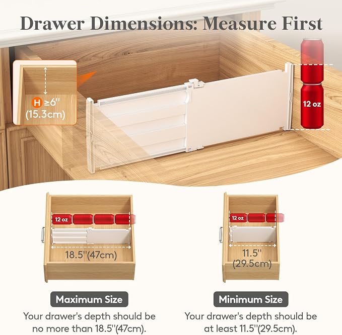 Lifewit 6" Tall Drawer Dividers, Adjustable Deep Drawer Organizer Clothes | 5 Pack 11.5"-18.5" Expandable White Plastic Separators for Dresser, Kitchen, Cabinet, Closet, Office Organization & Storage - Image 3