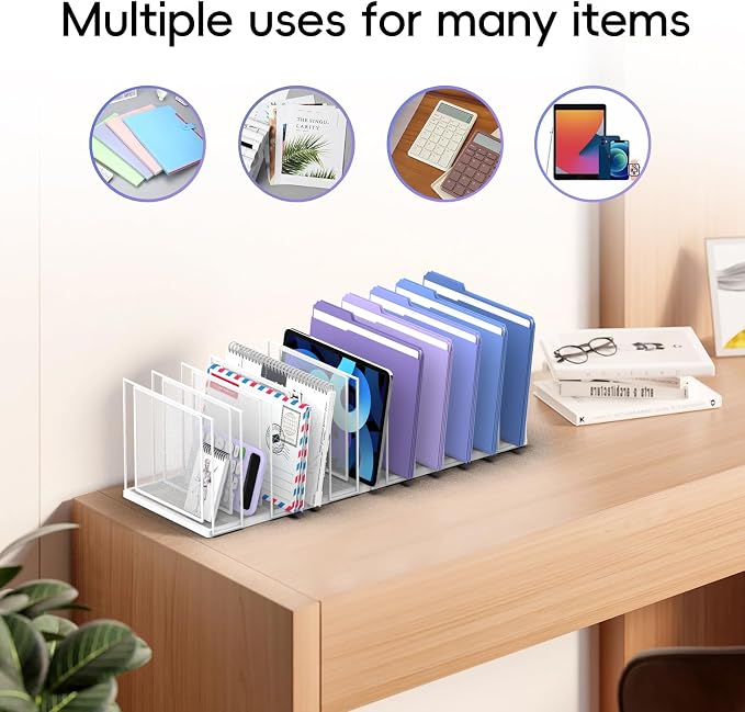 File Organizer for Desk, 11-Section Vertical File Sorter, Paper Holder Organizer Standing Metal File Folder for Office Home Classroom, White - Image 4